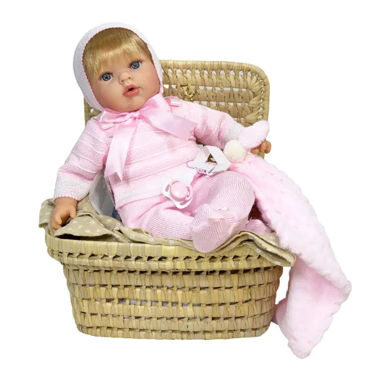 Nines Artesanals d'Onil -Tita Baby Doll with Pink Outfit and Fur Blanket