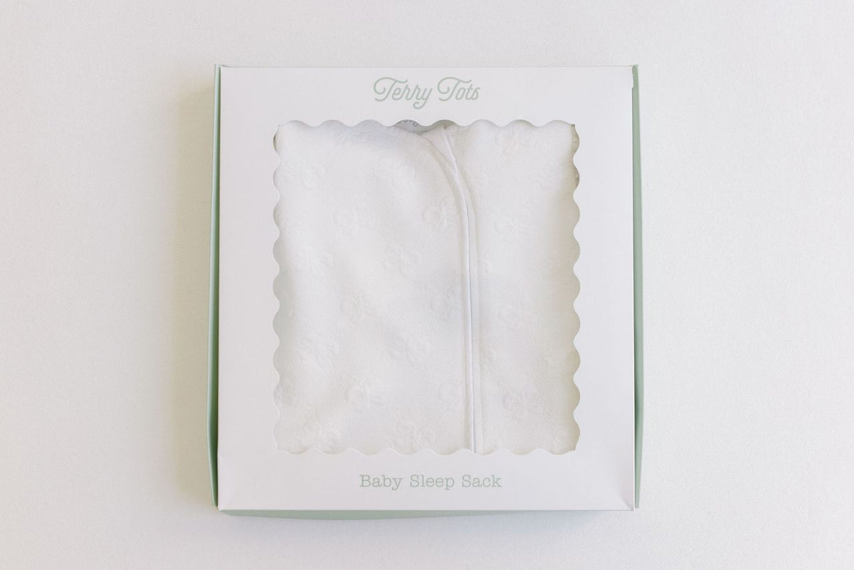 Terry Tots White Jacquard Bows Sleepsack