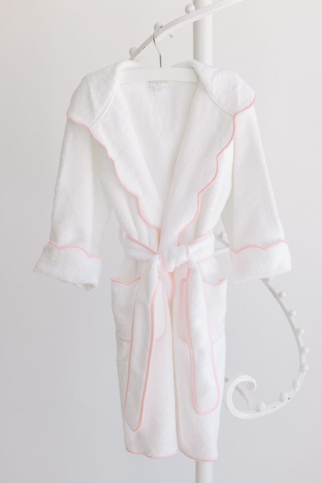 Terry Tots Bathrobe in White with Pink Stripe Trim 2T