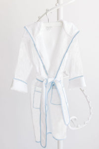 Terry Tots Bathrobe in White with Blue Gingham 2T