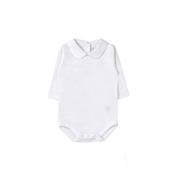 Tecomoabesos Long Sleeve Bebe Collar Bodysuit in White & Pink