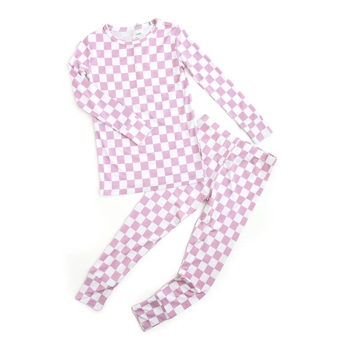 Gigi and Max Myla Purple Checks Two Piece Bamboo Kids Lounge 2T/3T