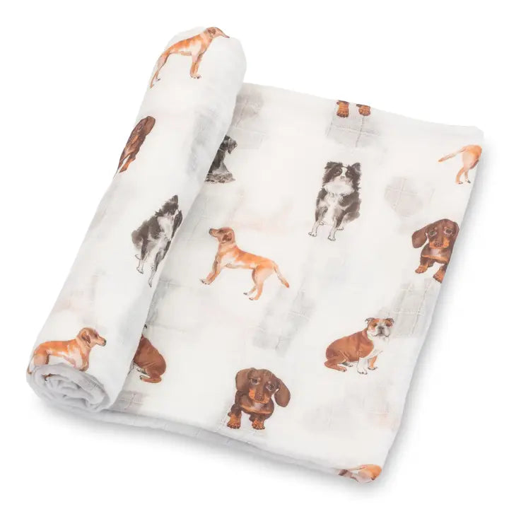 Lollybanks Swaddle Blanket | 100% Muslin Cotton | Adorable Dog