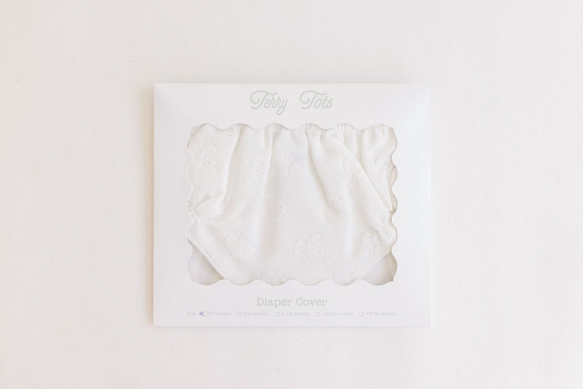 Terry Tots Diaper Cover in White Jacquard