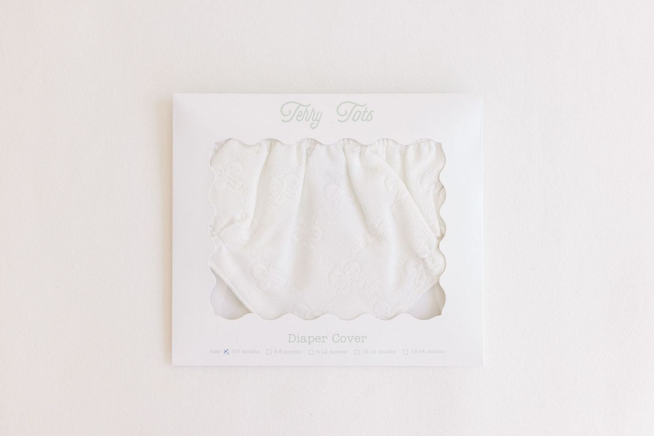 Terry Tots Diaper Cover in White Jacquard
