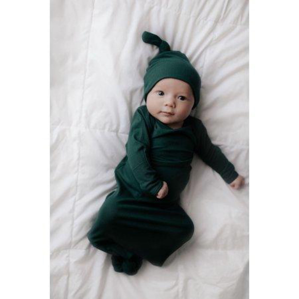 Three Little Tots Newborn Baby Knotted Tie Gown (Forest Green)
