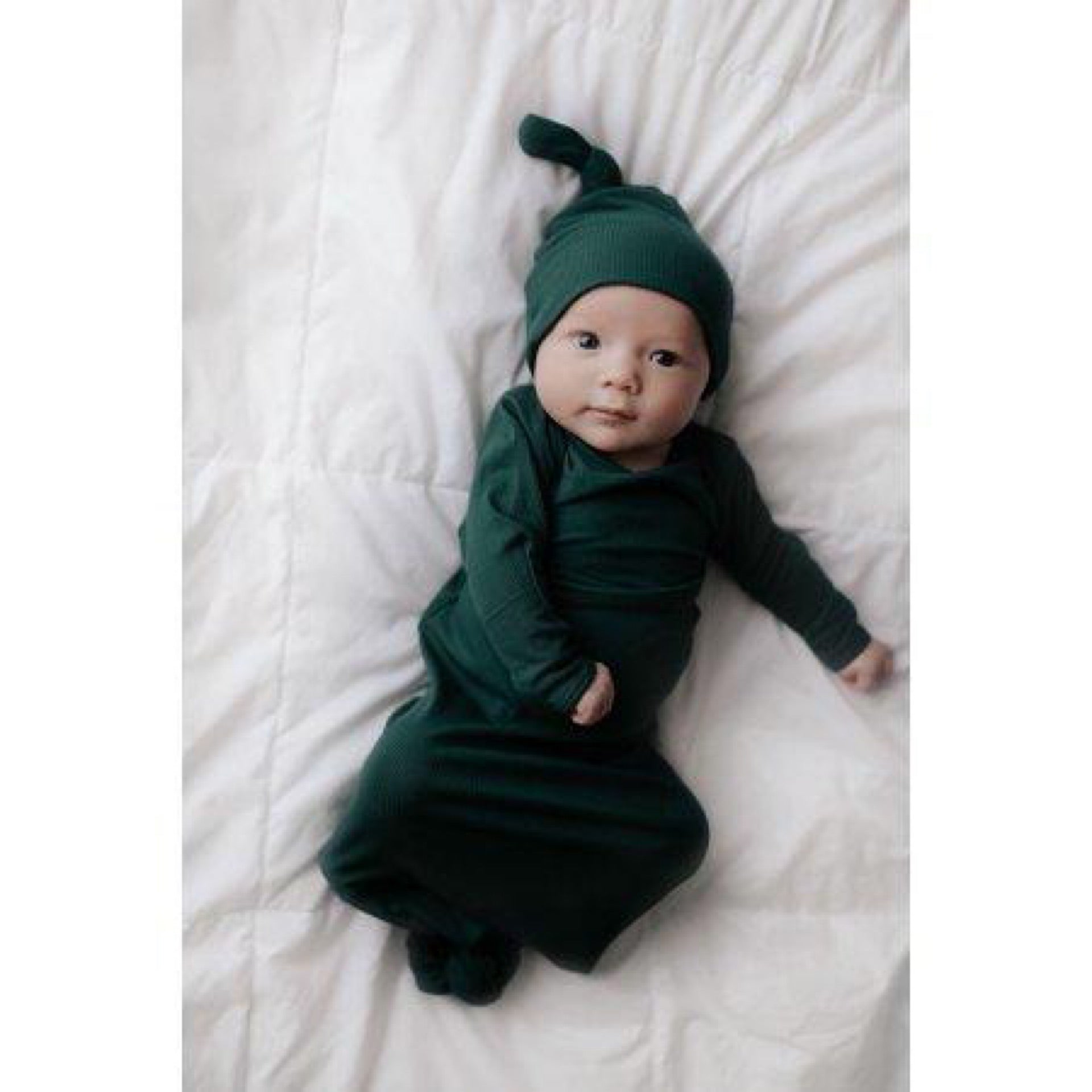 Three Little Tots Newborn Baby Knotted Tie Gown (Forest Green)