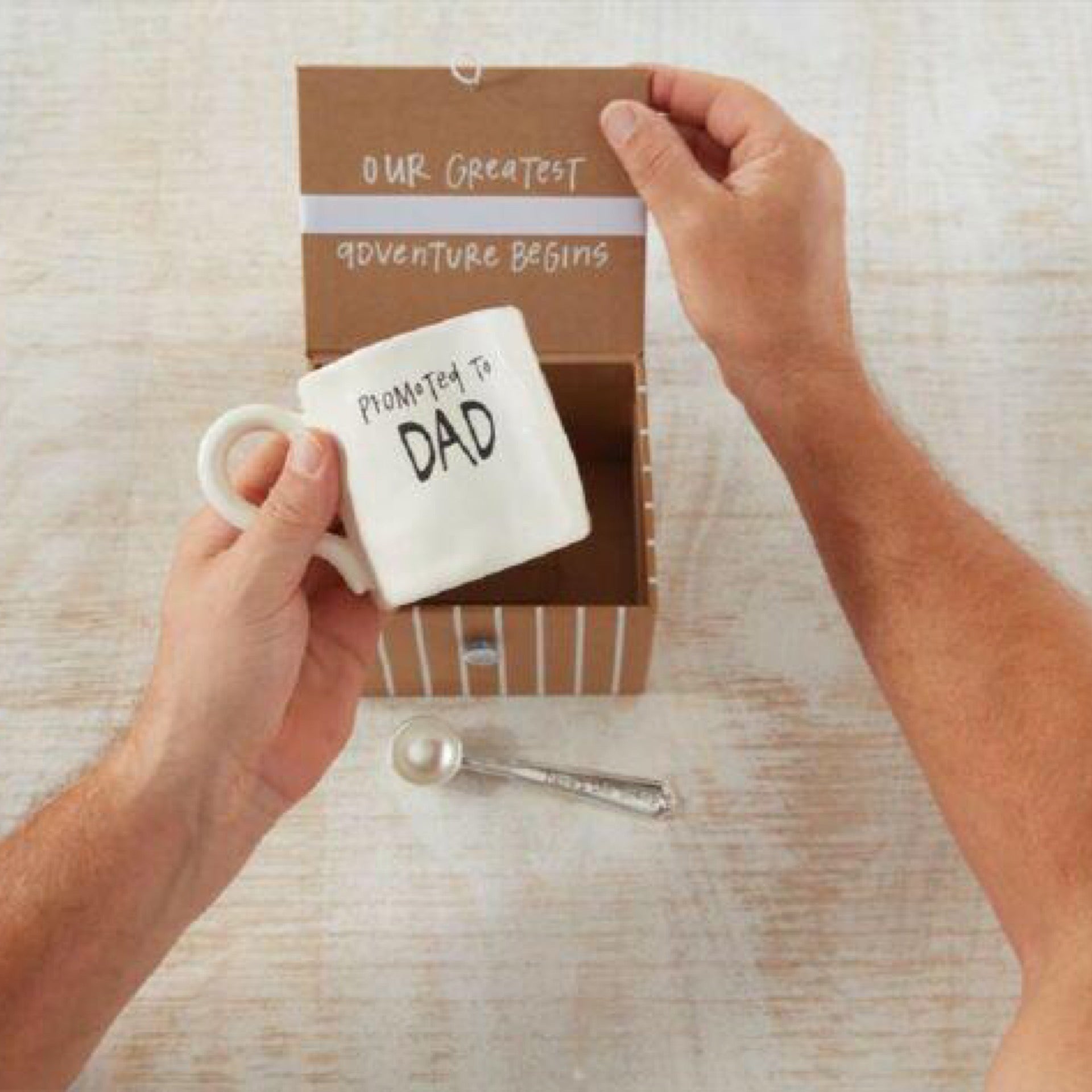 Mud Pie Promoted to Dad Coffee Mug Announcement Gift Box in White