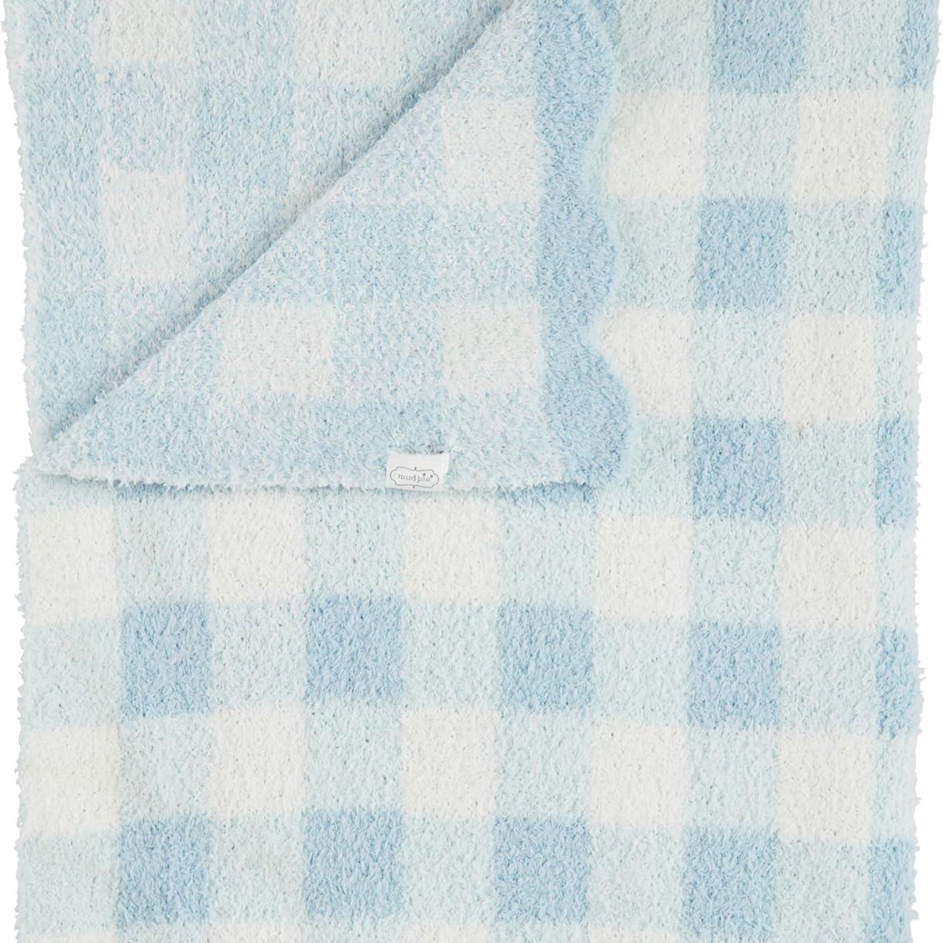 Mud Pie Blue Gingham Chenille Blanket
