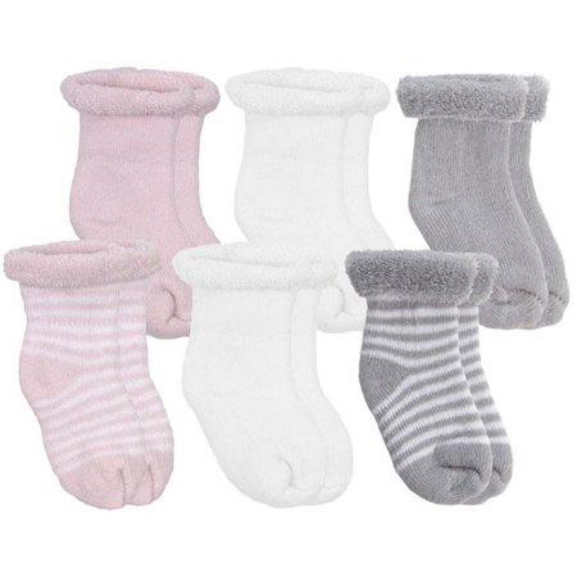 Kushies 6-Pack Pink & Grey Terry Infant Striped & Solid Cotton Socks