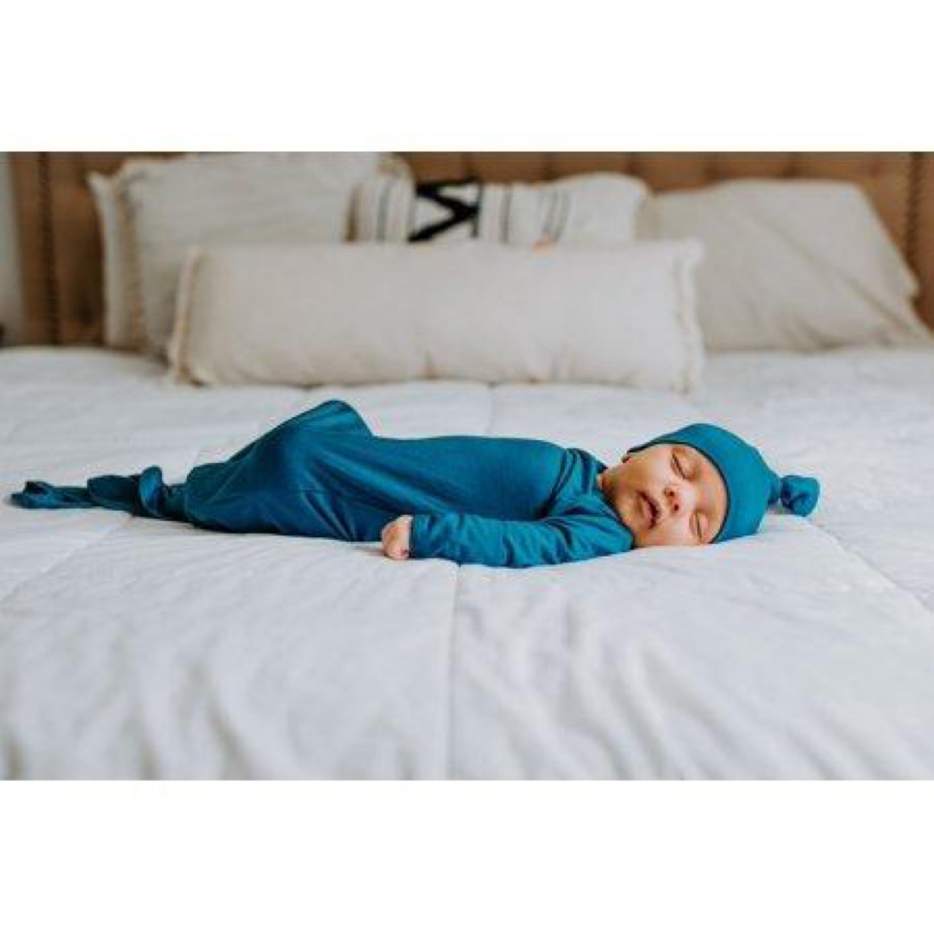 Three Little Tots Newborn Baby Knotted Tie Gown (Dark Blue)