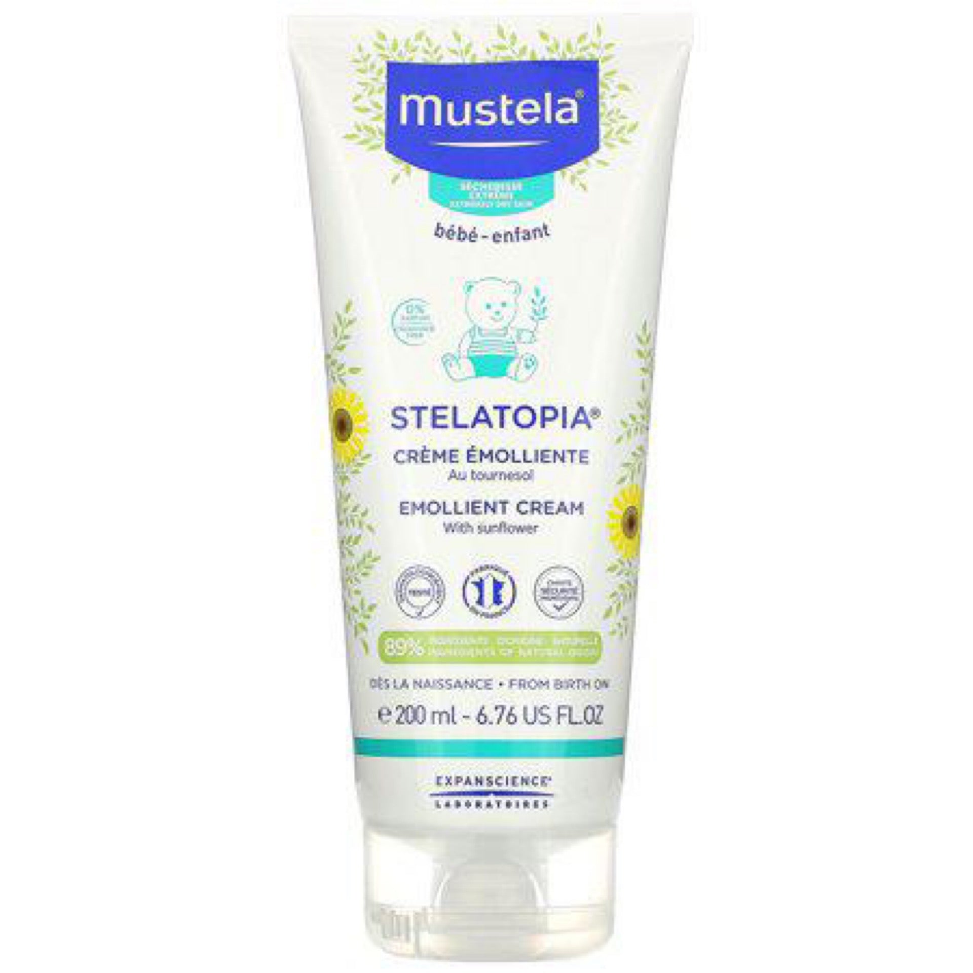 Mustela Stelatopia Eczema-Prone Skin Emollient Baby Cream - Moisturizing Body Lotion with Natural Avocado & Sunflower Oil - Fragrance-Free