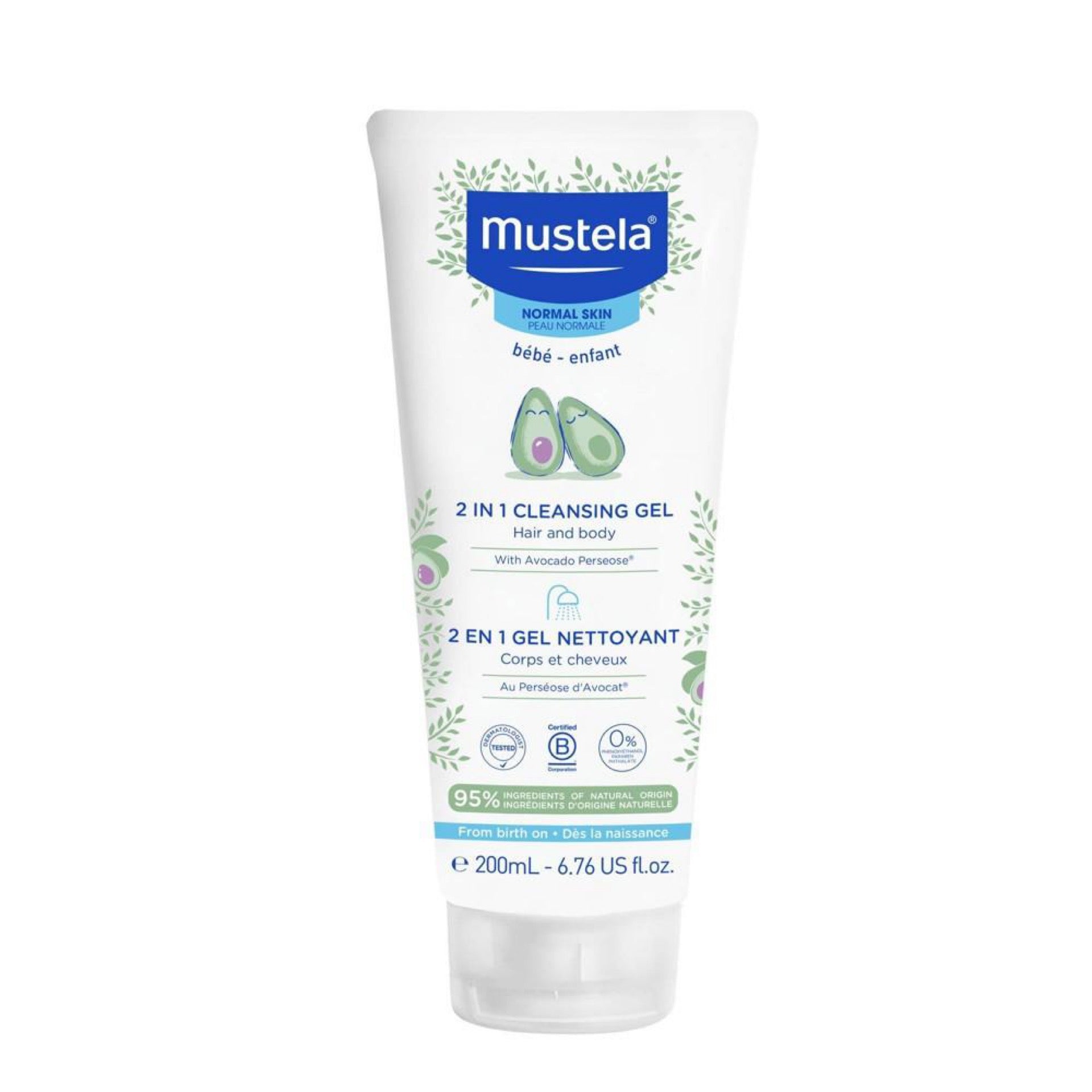 Mustela 2-in-1 Cleansing Gel Baby Body Wash and Baby Shampoo 200ml