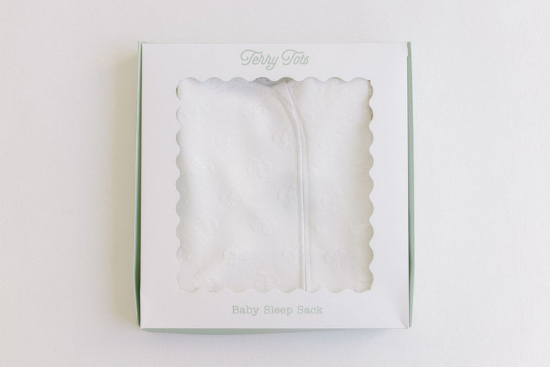 Terry Tots White Jacquard Bows Sleepsack