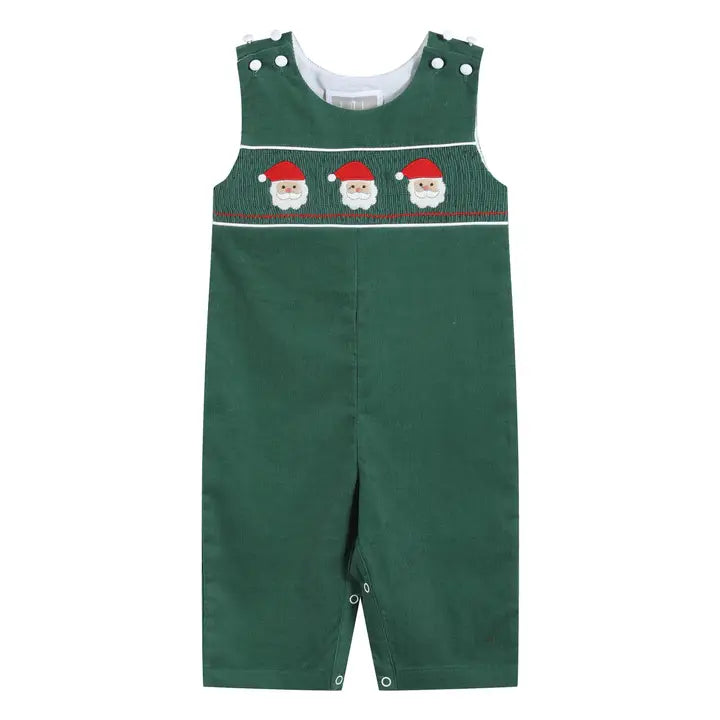 Lil Cactus Green Corduroy Santa Smocked Overalls