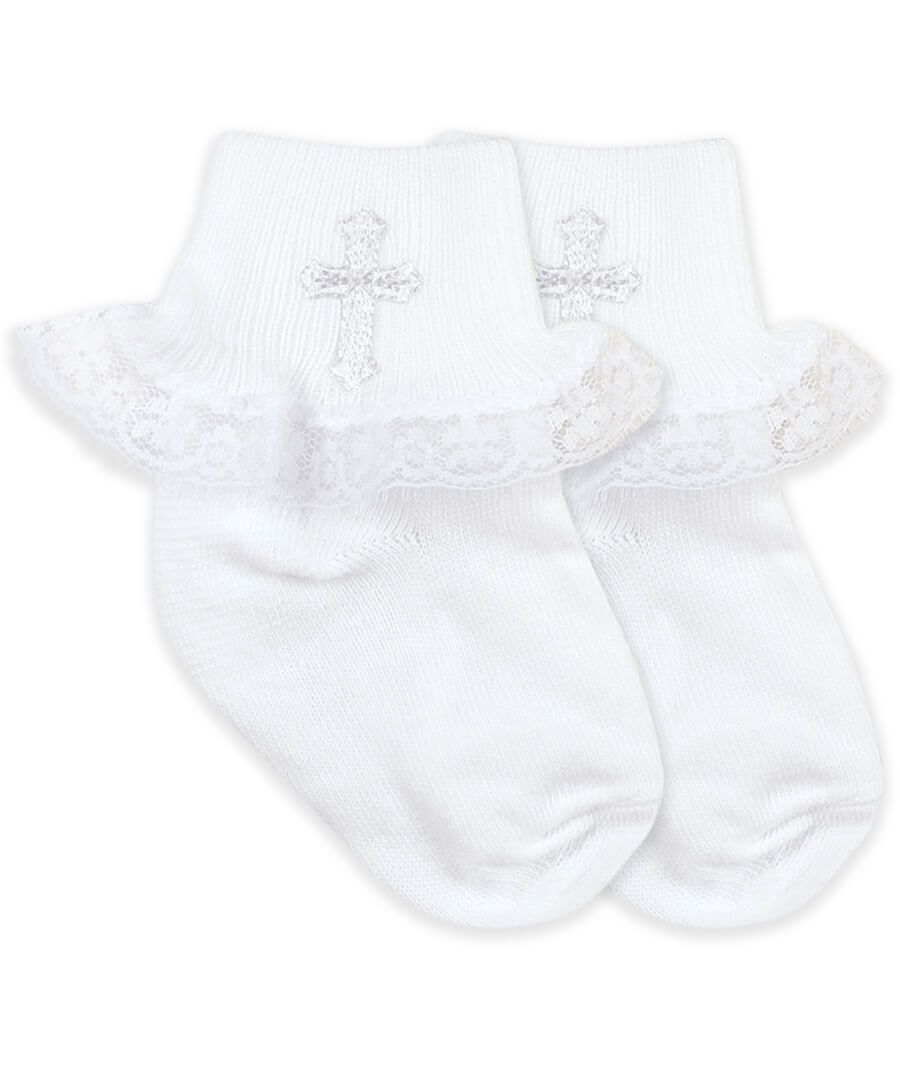 Jefferies Socks Smooth Toe Christening Lace Socks- White Newborn