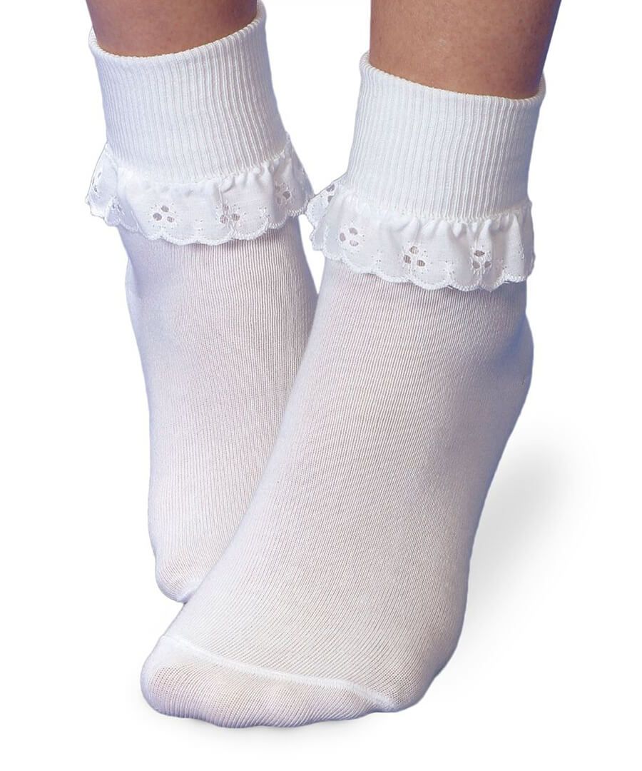 Jefferies Socks Eyelet Lace Turn Cuff Socks- White