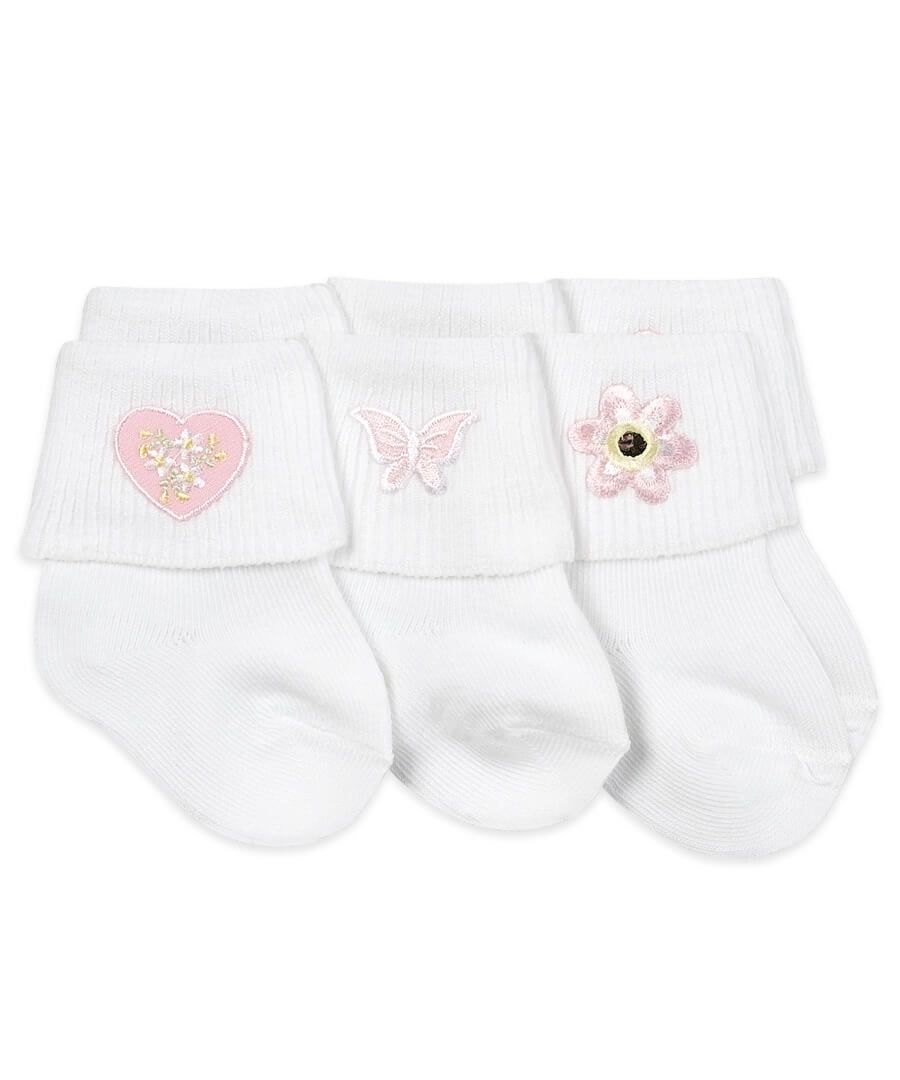 Jefferies Socks Baby Girl Applique Collection Turn Cuff Socks 3 Pair Pack- Newborn