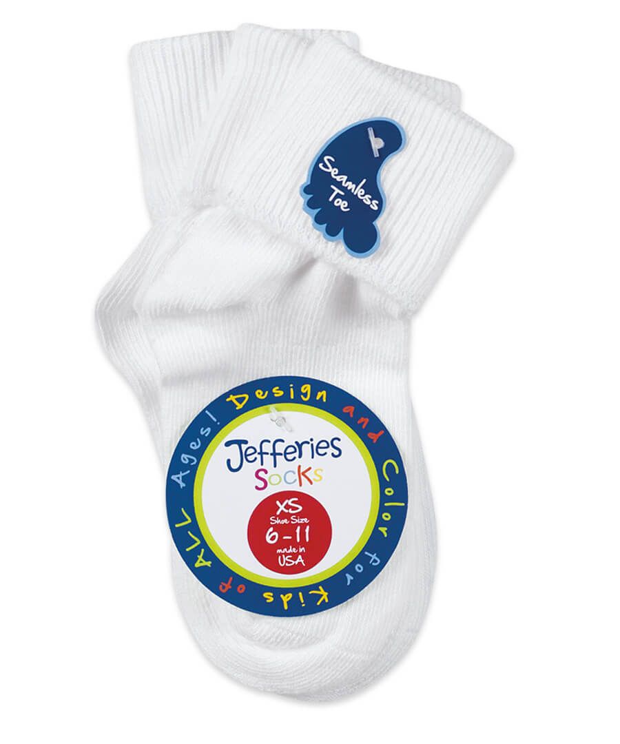 Jefferies Socks Smooth Toe Turn Cuff Socks 3 Pair Pack- White