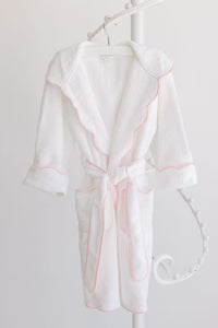 Terry Tots Bathrobe in White with Pink Stripe Trim 2T