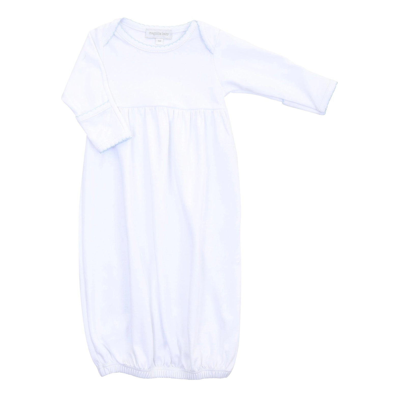 Magnolia Baby Solid Essentials White Gown, Blue Trim