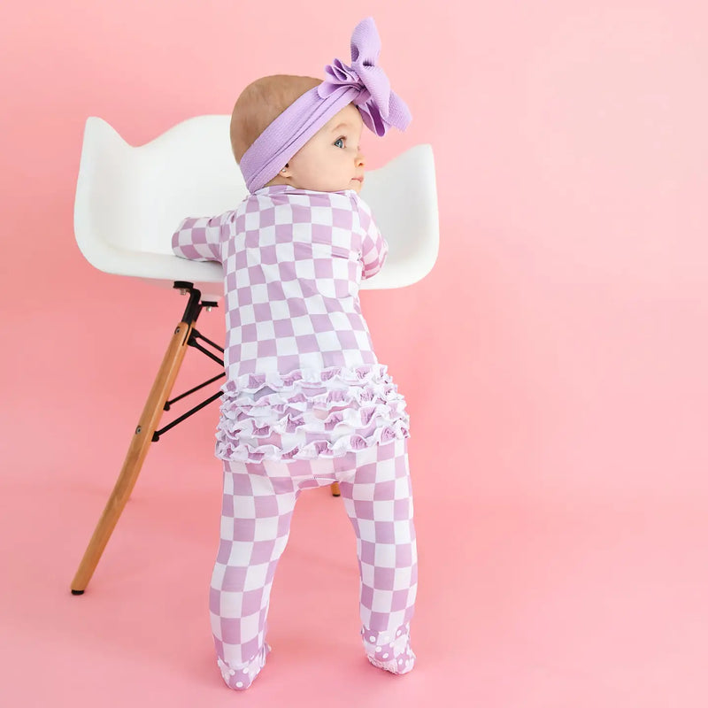 Myla Purple Checks Ruffle Zip Bamboo Sleepies Little Outfit