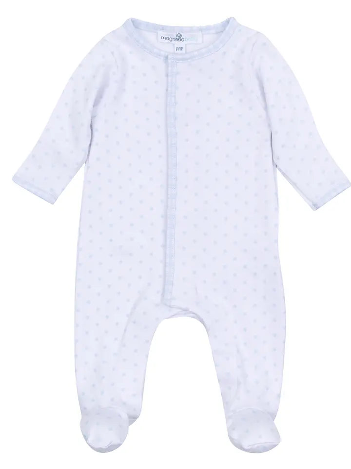 Magnolia Baby Gingham Dots Footie in Light Blue