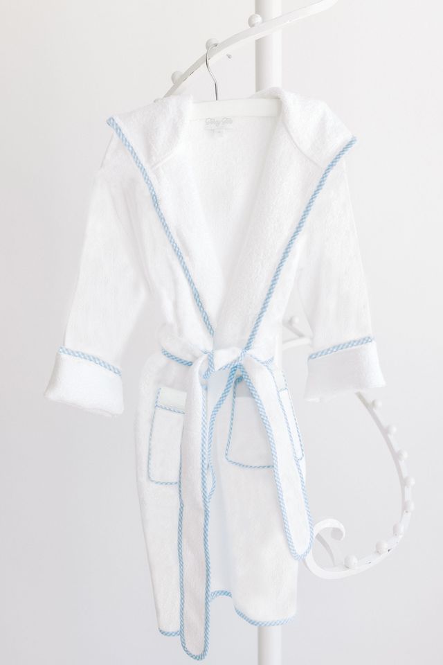 Terry Tots Bathrobe in White with Blue Gingham 2T