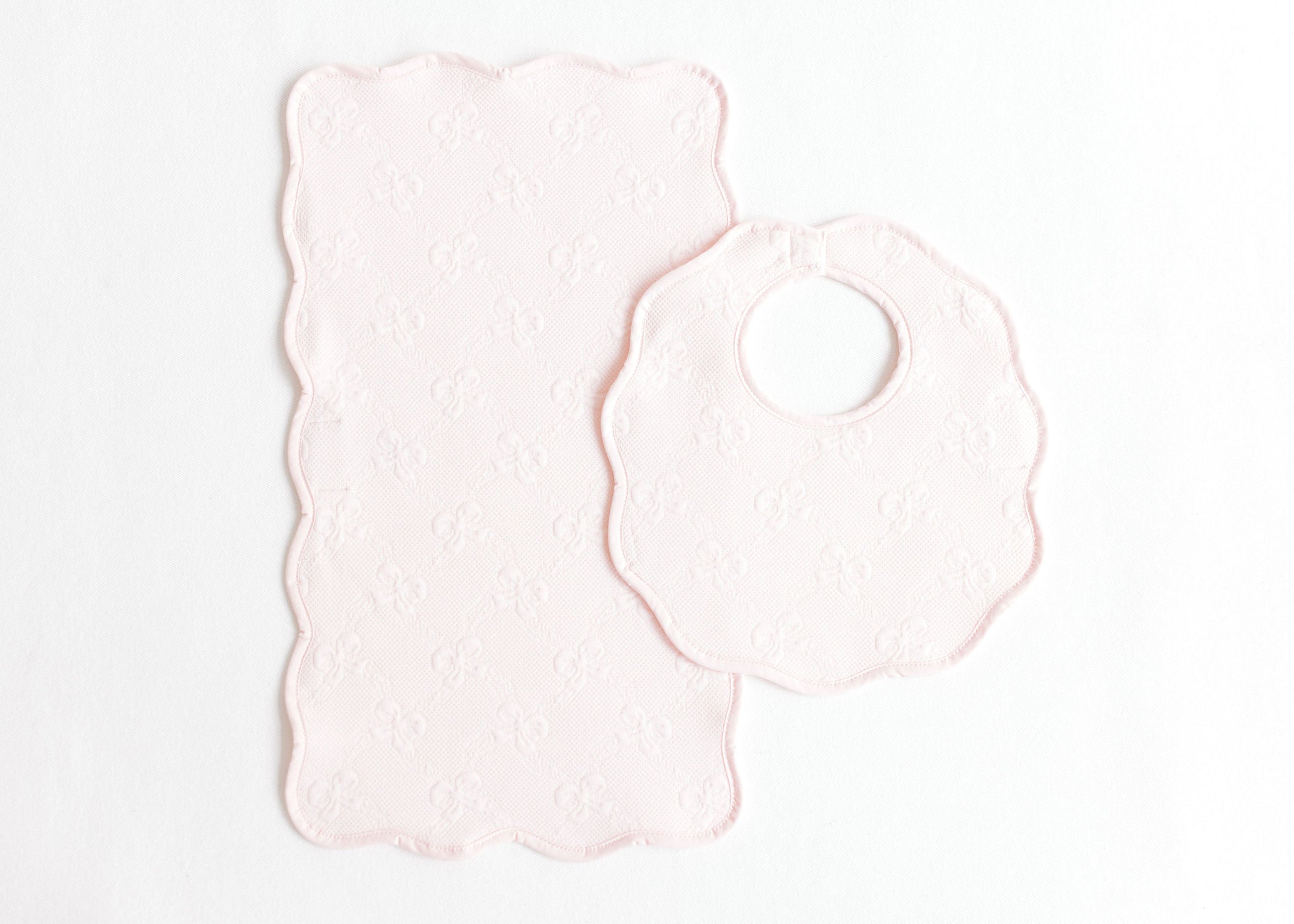 Terry Tots Bib & Burp Set in Pink Jacquard Bows