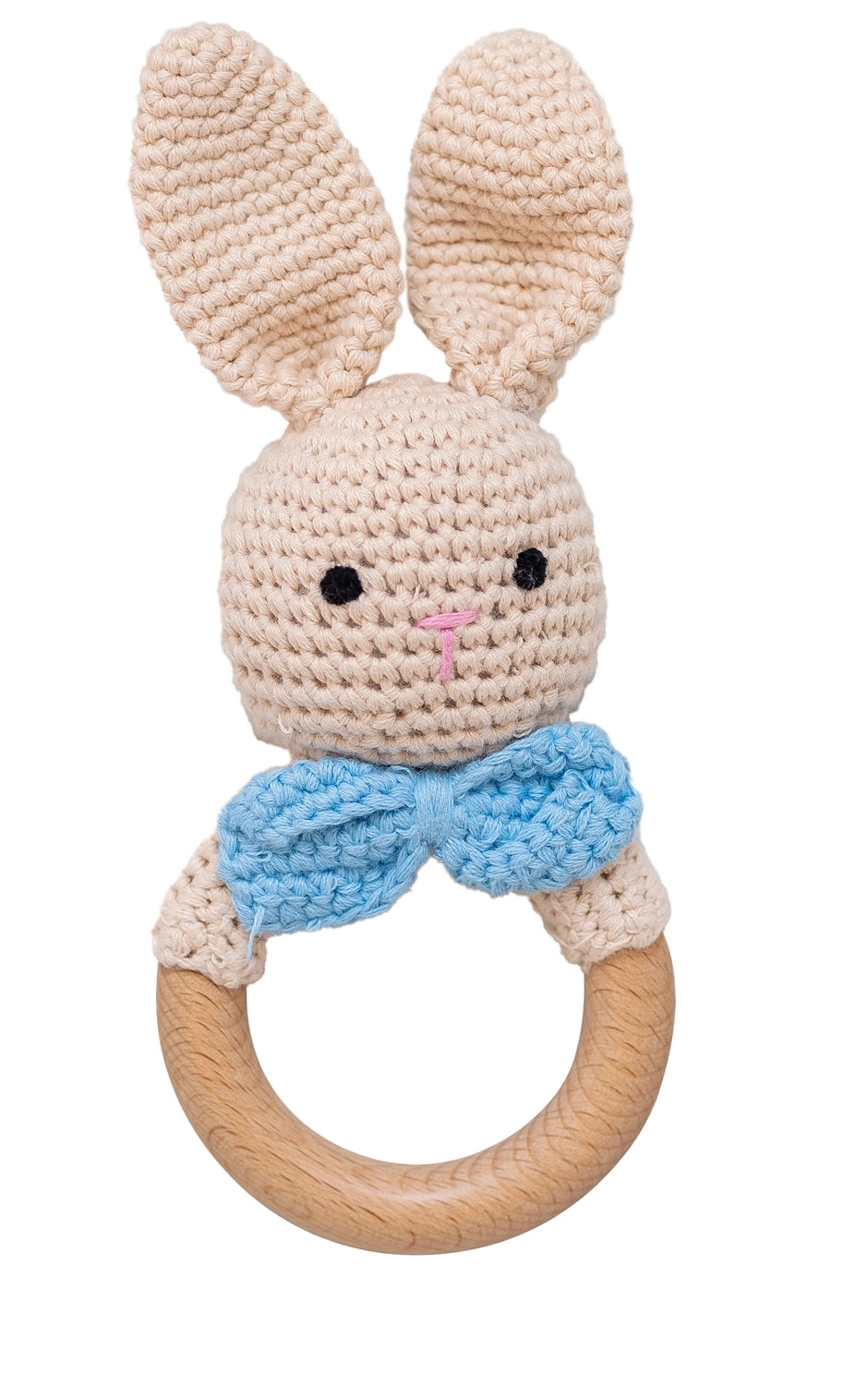 Bunny Hand Crochet Rattle, Ivory & Blue