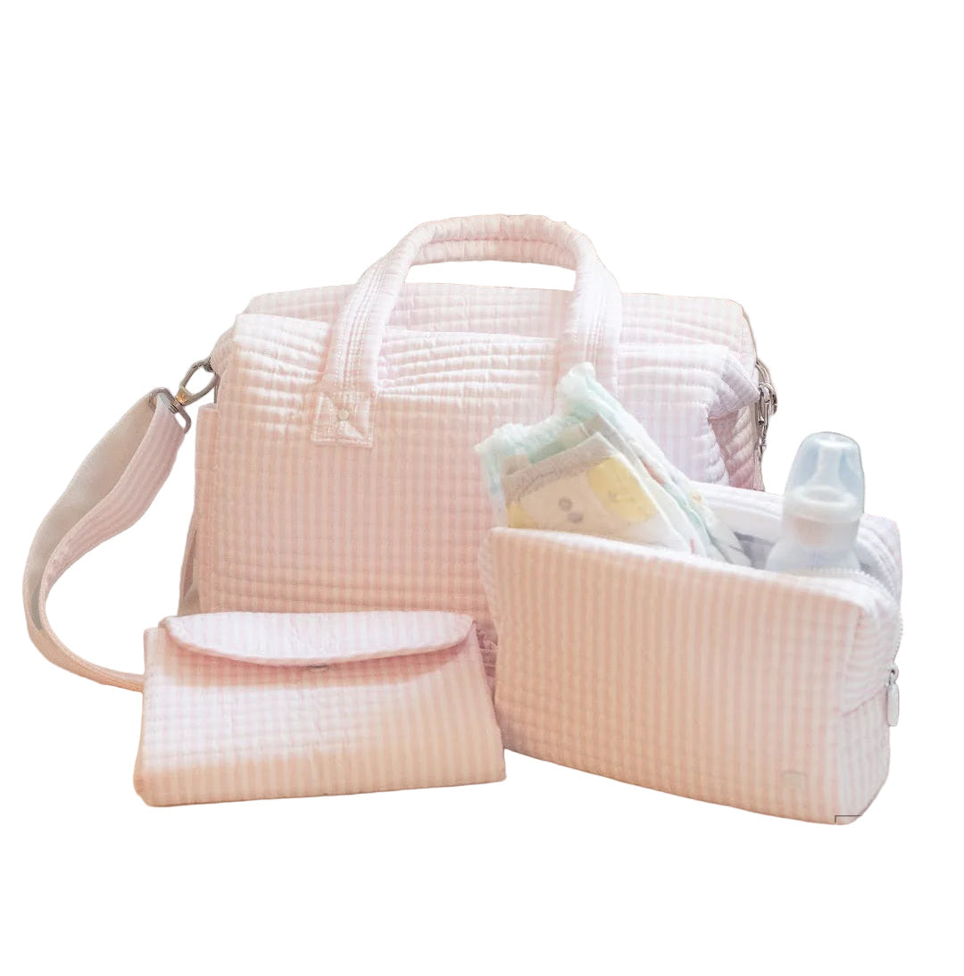 TRVL DESIGN Quilted Stroller Bag Bundle in Pimlico Stripe Pink + Changer Mat+ Everyday