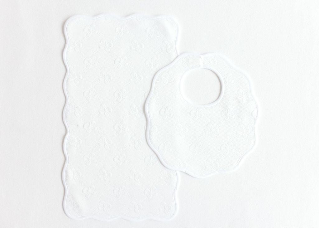 Terry Tots Bib & Burp Set in White Jacquard Bows