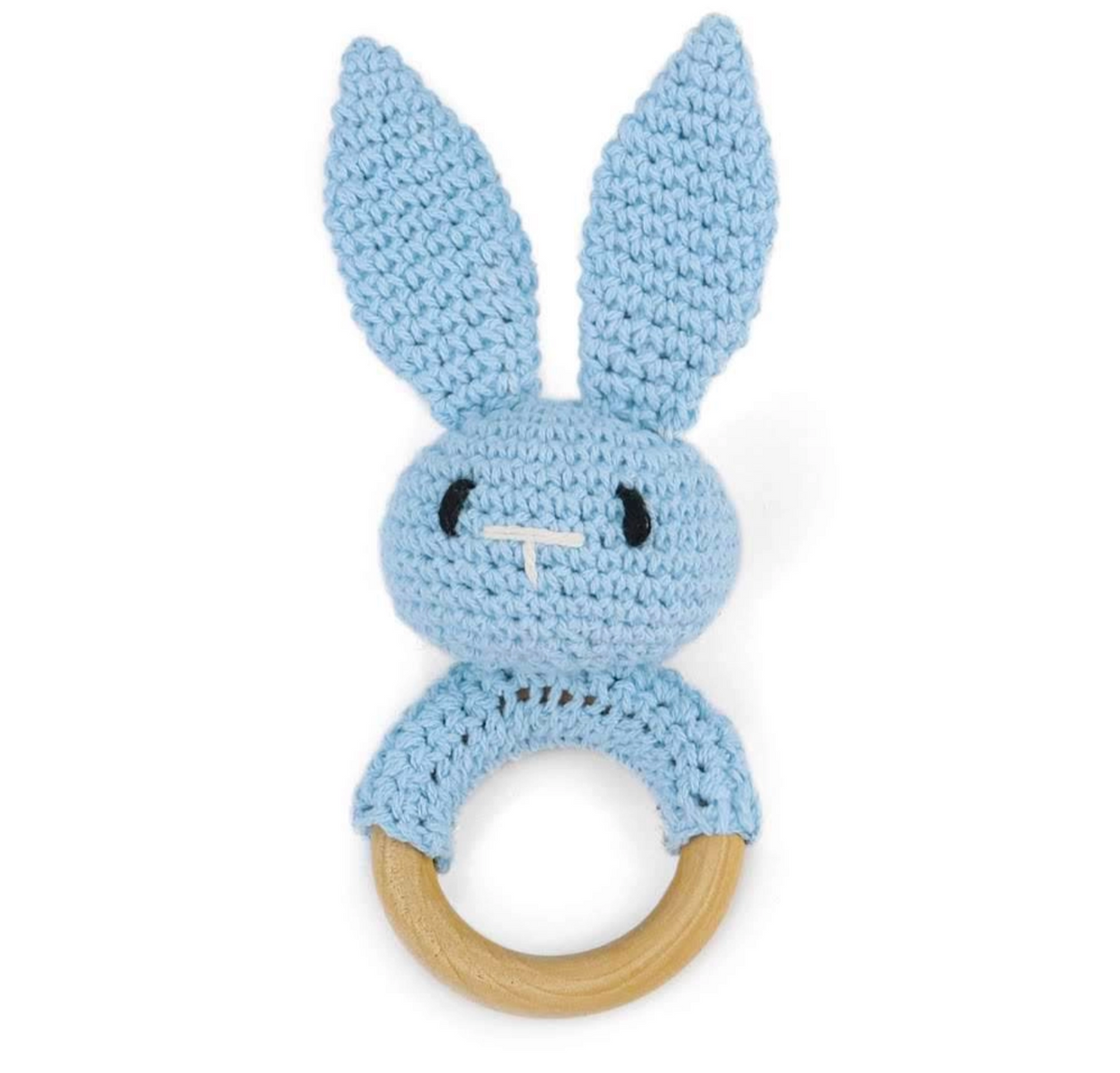 Annie and Charles Crocheted Baby Rattle-Blue Bunny
