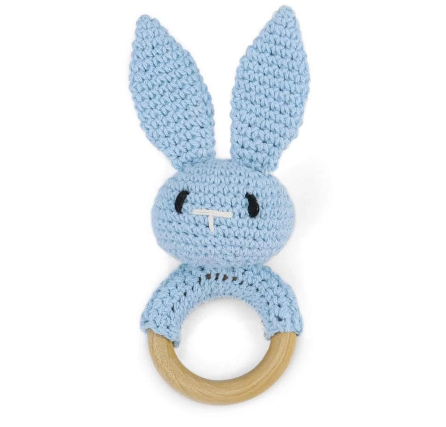 Annie and Charles Crocheted Baby Rattle-Blue Bunny