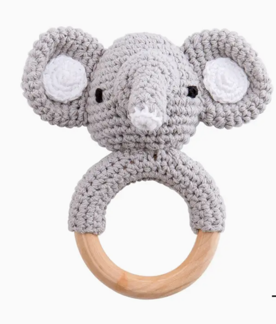 Annie and Charles Crocheted Baby Rattle-Elephant