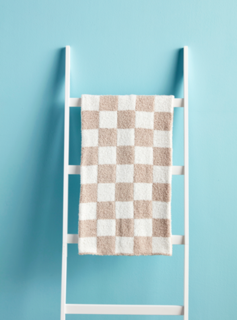 Mudpie Taupe Check Chenille Blanket