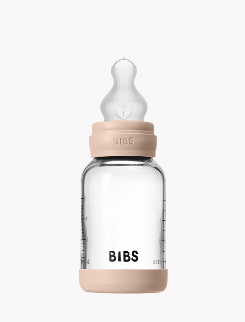 Bibs World Glass Bottle Set 4oz Silicone-Blush