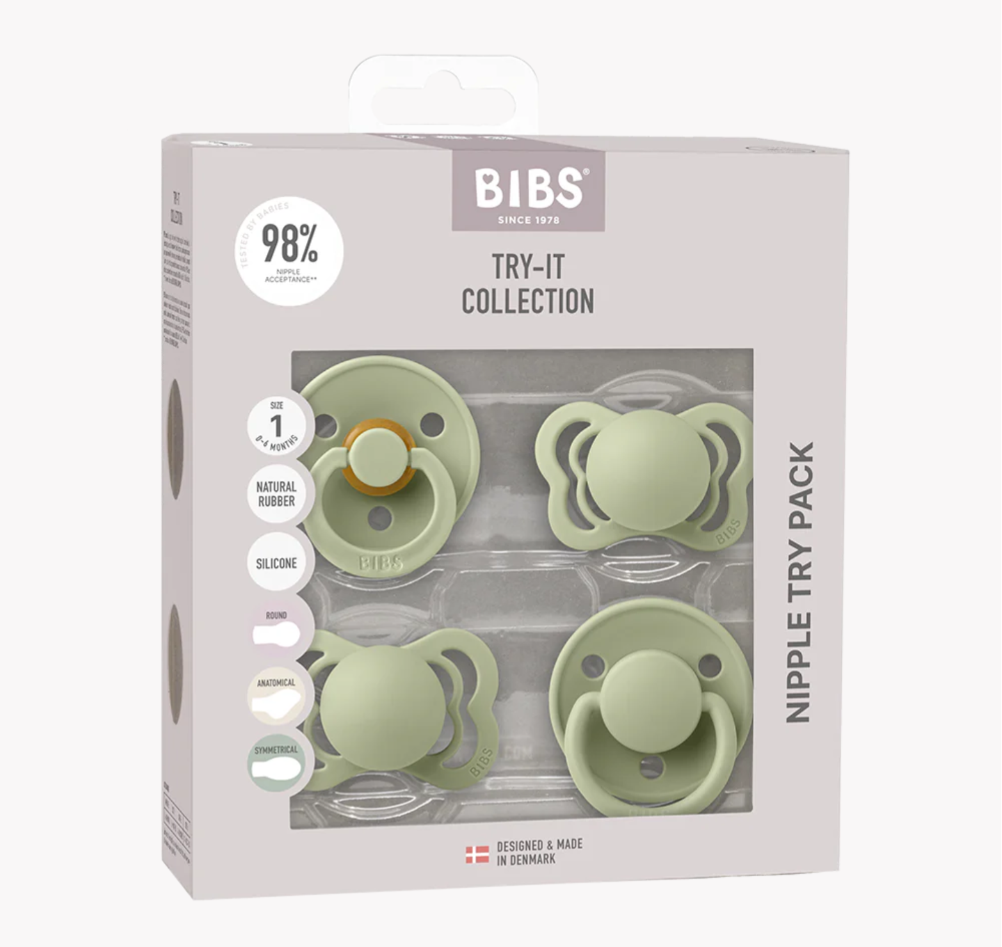 BIBS Try-it Silicone & Latex Pacifier Collection - Sage