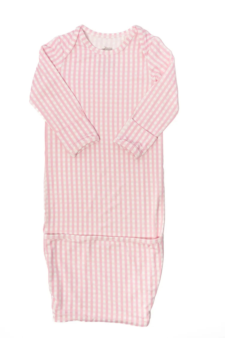 The Uptown Baby Gingham Newborn Gown - Pink