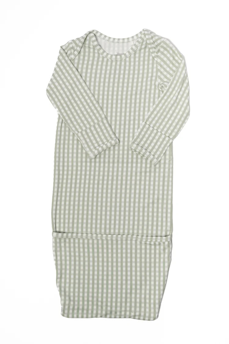 The Uptown Baby Gingham Newborn Gown - Sage