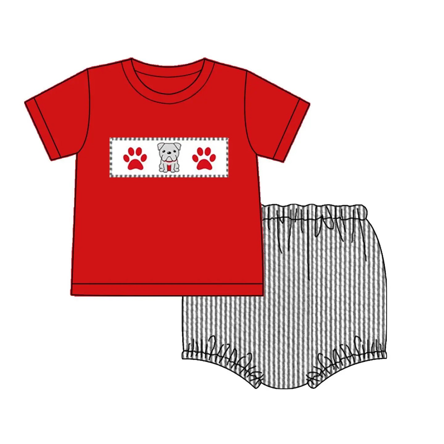 Collegiate Embroidered Seersucker Boy Diaper Set - Dawgs