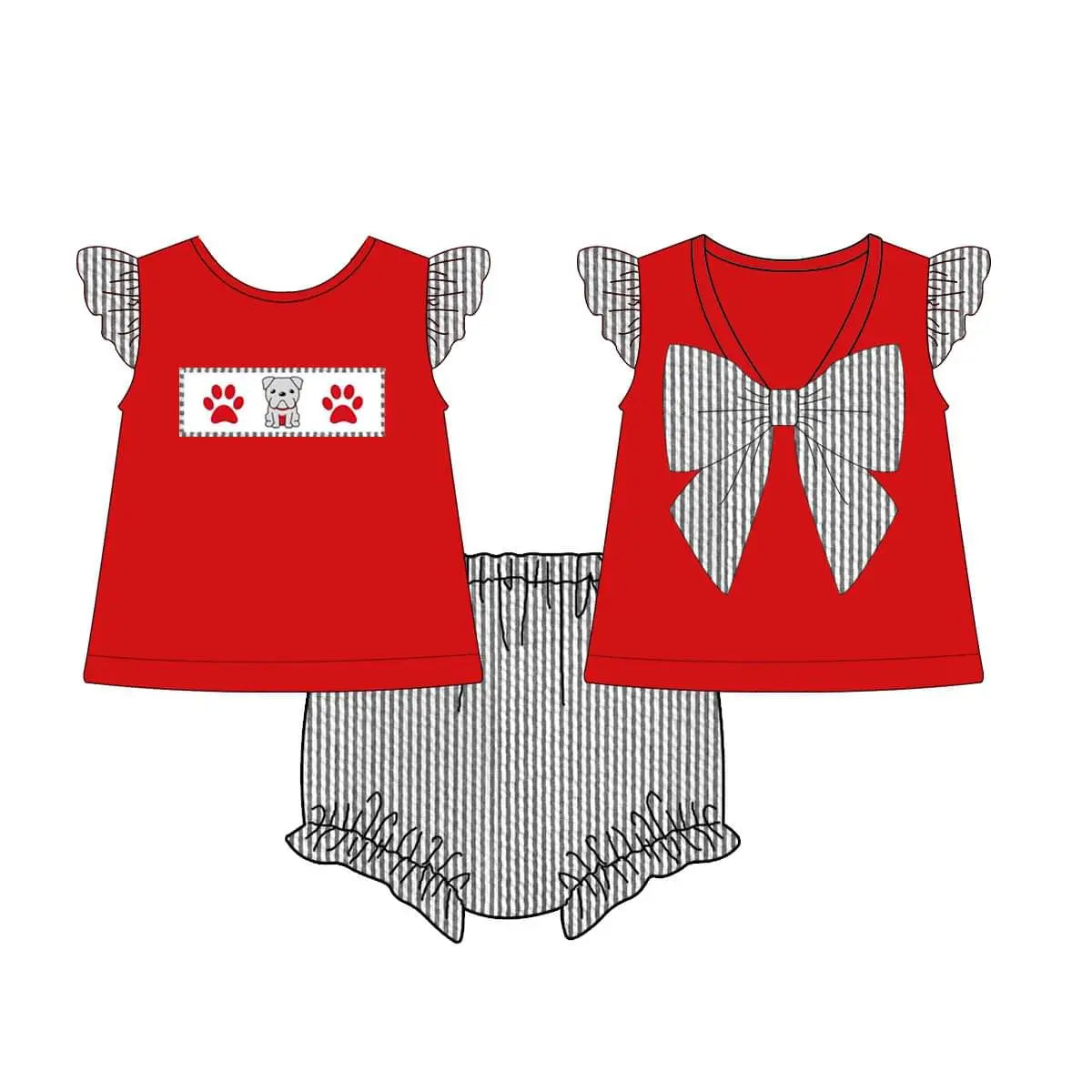 Collegiate Embroidered Seersucker Girl Diaper Set - Dawgs
