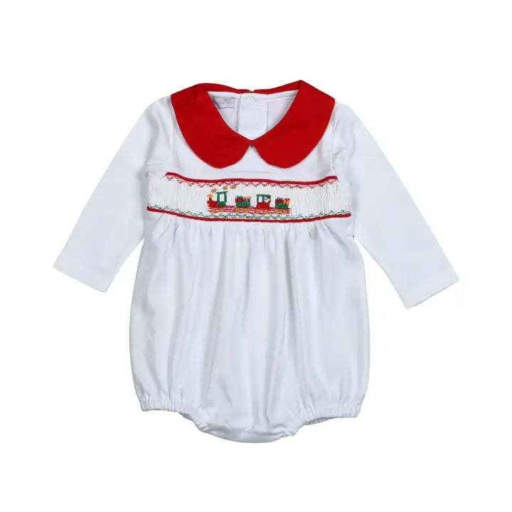 Christmas Train Hand Smocked Pima Bubble