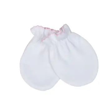 White Pima Mittens Pink Trim