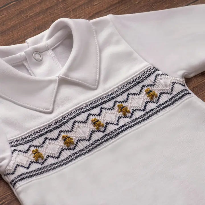 Almudena Baby Bears in Navy White Smocked Footie