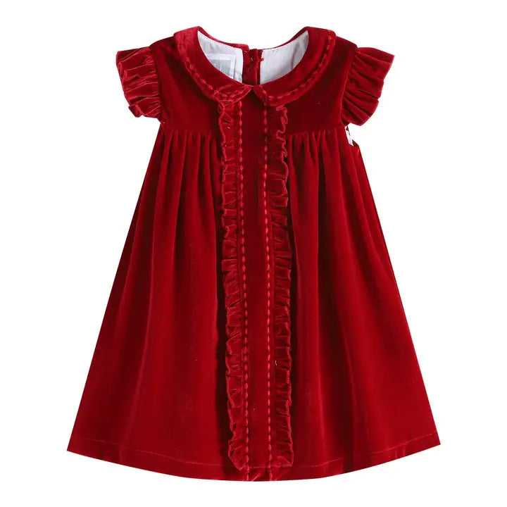 Lil Cactus Red Velvet Ruffle Dress
