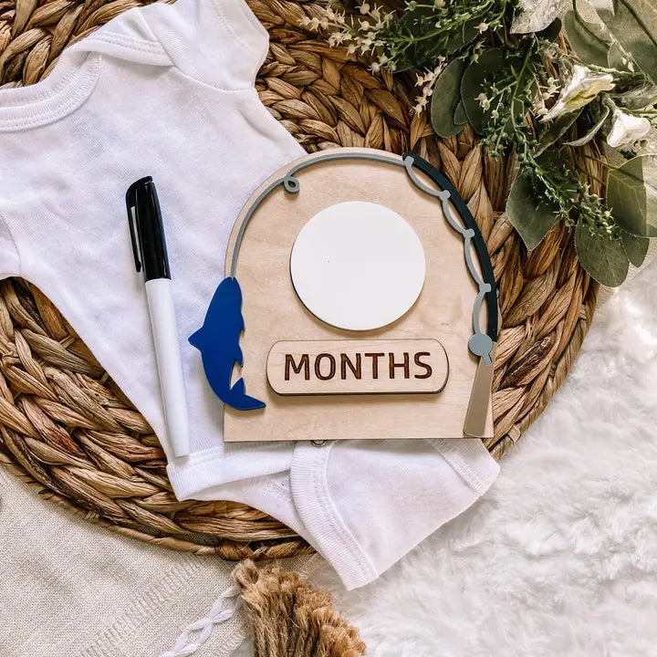 Fishing Baby Monthly Milestone Dry Erase Sign