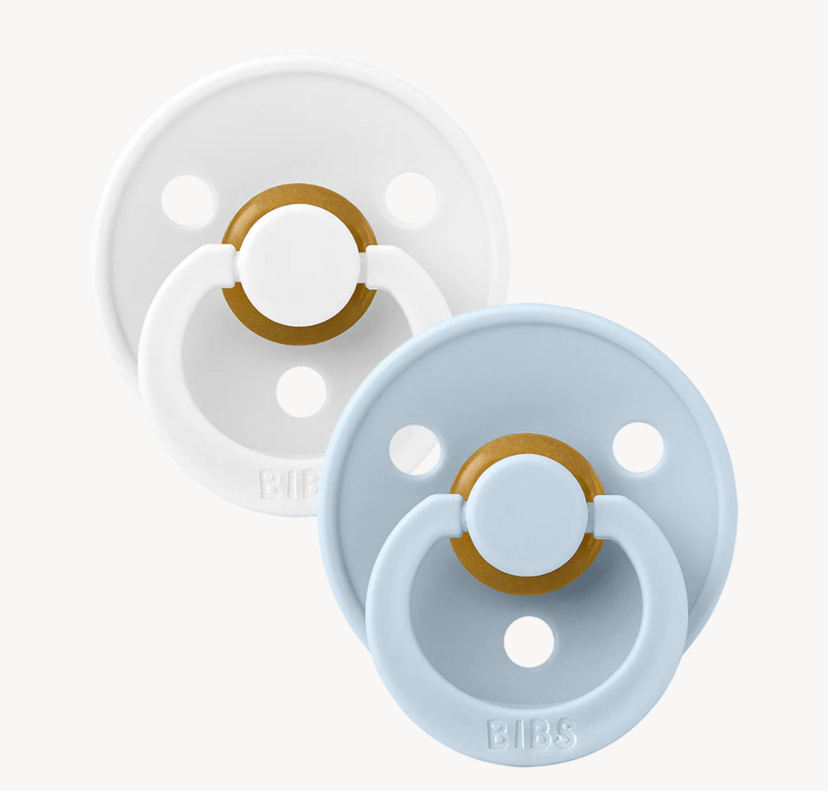 Bibs Colour Round Nipple. Natural Rubber Latex, Size 2 (6-18 Months) White/Baby Blue