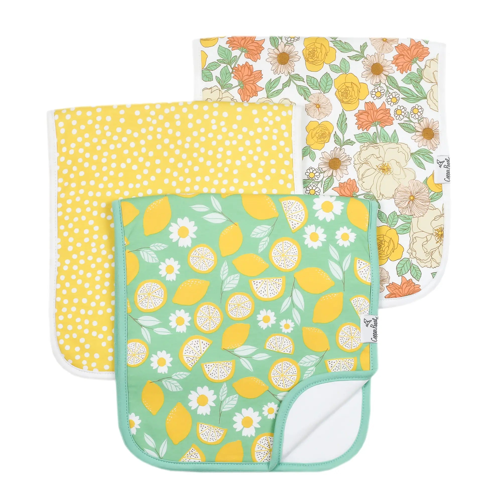Copper Pearl Burp Cloths in Lemon