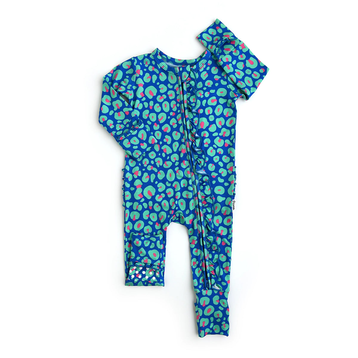 Gigi and Max Miley Leopard Ruffle Zip Bamboo Baby Sleepies Little